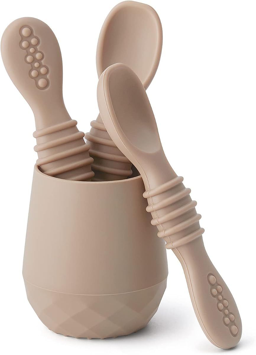 Tiny cup and dual-ended spoons set, 4 pieces in Natural